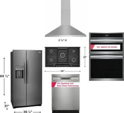 5 Piece Package Includes Refrigerator, Cooktop, Wall Oven, Hood And Dishwasher