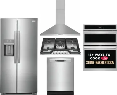 5 Piece Package Includes Refrigerator, Cooktop, Wall Oven, Hood And Dishwasher