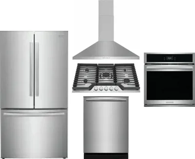 5 Piece Package Includes Refrigerator, Cooktop, Wall Oven, Hood And Dishwasher
