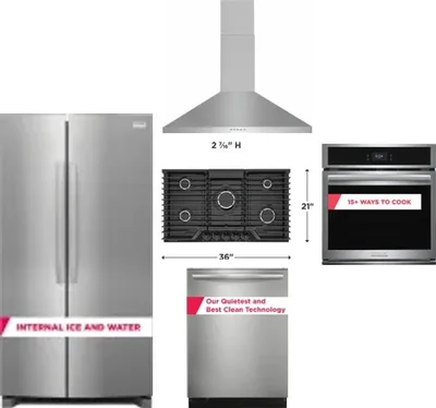 5 Piece Package Includes Refrigerator, Cooktop, Wall Oven, Hood And Dishwasher