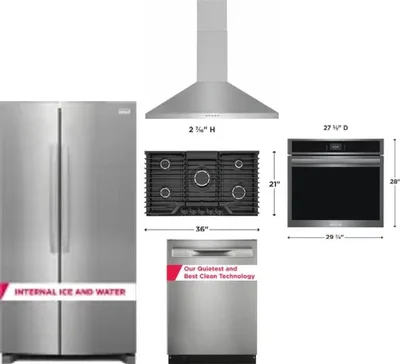 5 Piece Package Includes Refrigerator, Cooktop, Wall Oven, Hood And Dishwasher