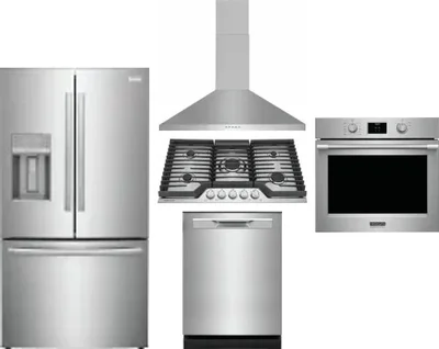 5 Piece Package Includes Refrigerator, Cooktop, Wall Oven, Hood And Dishwasher
