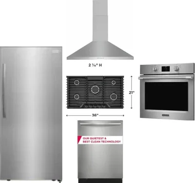 5 Piece Package Includes Refrigerator, Cooktop, Wall Oven, Hood And Dishwasher