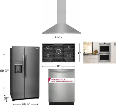 5 Piece Package Includes Refrigerator, Cooktop, Wall Oven, Hood And Dishwasher