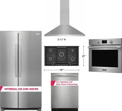 5 Piece Package Includes Refrigerator, Cooktop, Wall Oven, Hood And Dishwasher
