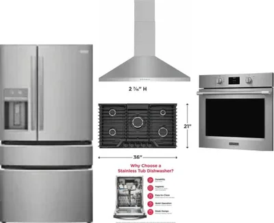 5 Piece Package Includes Refrigerator, Cooktop, Wall Oven, Hood And Dishwasher