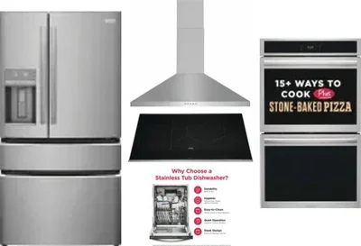 5 Piece Package Includes Refrigerator, Cooktop, Wall Oven, Hood And Dishwasher