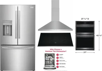 5 Piece Package Includes Refrigerator, Cooktop, Wall Oven, Hood And Dishwasher