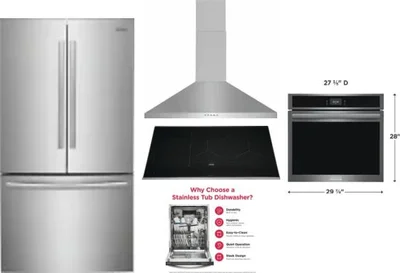 5 Piece Package Includes Refrigerator, Cooktop, Wall Oven, Hood And Dishwasher