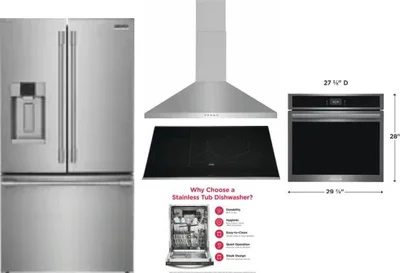 5 Piece Package Includes Refrigerator, Cooktop, Wall Oven, Hood And Dishwasher