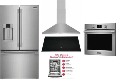 5 Piece Package Includes Refrigerator, Cooktop, Wall Oven, Hood And Dishwasher