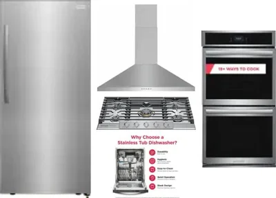 5 Piece Package Includes Refrigerator, Cooktop, Wall Oven, Hood And Dishwasher