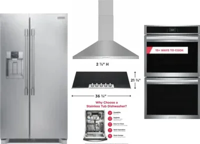 5 Piece Package Includes Refrigerator, Cooktop, Wall Oven, Hood And Dishwasher