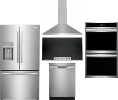 5 Piece Package Includes Refrigerator, Cooktop, Wall Oven, Hood And Dishwasher