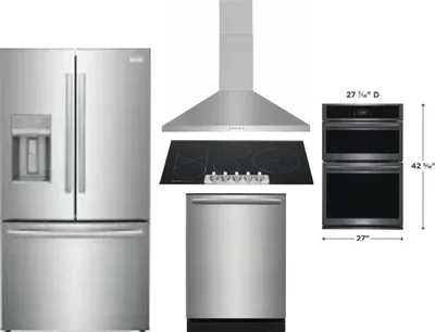 5 Piece Package Includes Refrigerator, Cooktop, Wall Oven, Hood And Dishwasher