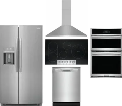 5 Piece Package Includes Refrigerator, Cooktop, Wall Oven, Hood And Dishwasher