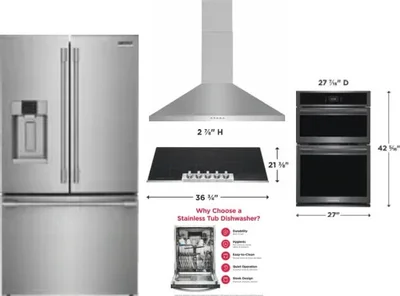 5 Piece Package Includes Refrigerator, Cooktop, Wall Oven, Hood And Dishwasher