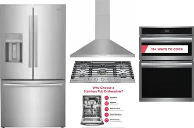 5 Piece Package Includes Refrigerator, Cooktop, Wall Oven, Hood And Dishwasher