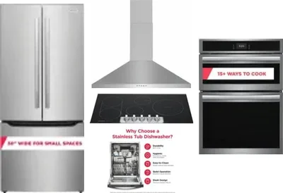 5 Piece Package Includes Refrigerator, Cooktop, Wall Oven, Hood And Dishwasher
