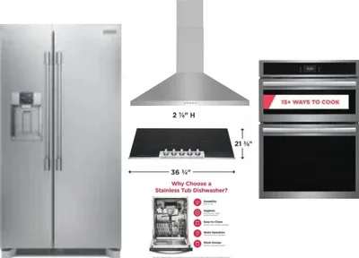 5 Piece Package Includes Refrigerator, Cooktop, Wall Oven, Hood And Dishwasher