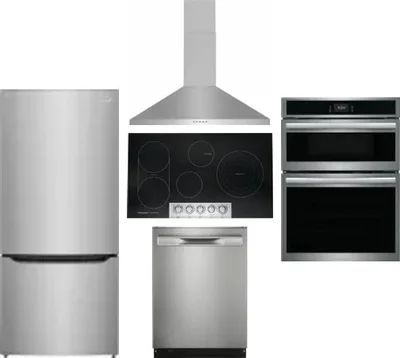 5 Piece Package Includes Refrigerator, Cooktop, Wall Oven, Hood And Dishwasher