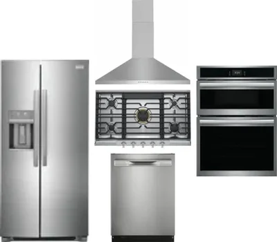 5 Piece Package Includes Refrigerator, Cooktop, Wall Oven, Hood And Dishwasher