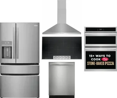 5 Piece Package Includes Refrigerator, Cooktop, Wall Oven, Hood And Dishwasher