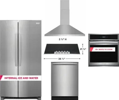 5 Piece Package Includes Refrigerator, Cooktop, Wall Oven, Hood And Dishwasher