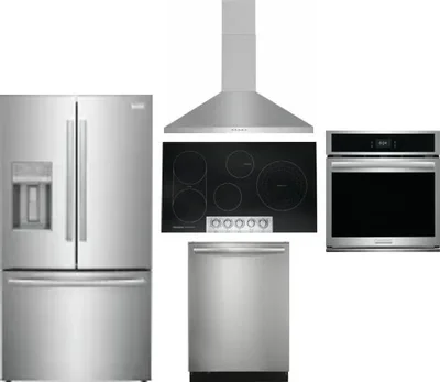 5 Piece Package Includes Refrigerator, Cooktop, Wall Oven, Hood And Dishwasher