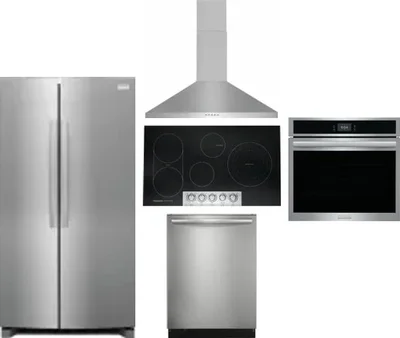 5 Piece Package Includes Refrigerator, Cooktop, Wall Oven, Hood And Dishwasher