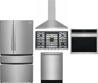 5 Piece Package Includes Refrigerator, Cooktop, Wall Oven, Hood And Dishwasher