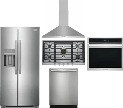 5 Piece Package Includes Refrigerator, Cooktop, Wall Oven, Hood And Dishwasher