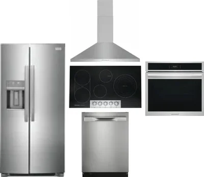5 Piece Package Includes Refrigerator, Cooktop, Wall Oven, Hood And Dishwasher