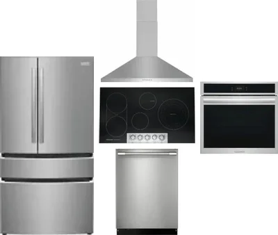 5 Piece Package Includes Refrigerator, Cooktop, Wall Oven, Hood And Dishwasher
