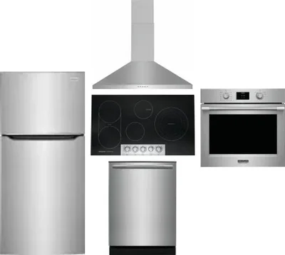5 Piece Package Includes Refrigerator, Cooktop, Wall Oven, Hood And Dishwasher