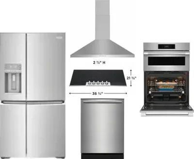 5 Piece Package Includes Refrigerator, Cooktop, Wall Oven, Hood And Dishwasher