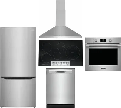 5 Piece Package Includes Refrigerator, Cooktop, Wall Oven, Hood And Dishwasher
