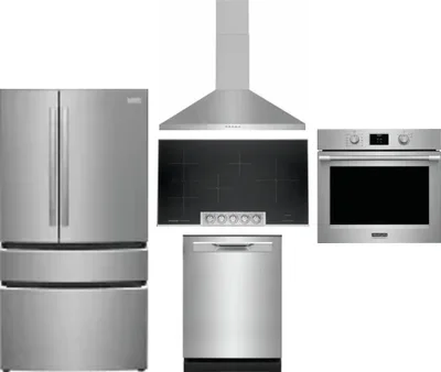 5 Piece Package Includes Refrigerator, Cooktop, Wall Oven, Hood And Dishwasher