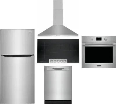 5 Piece Package Includes Refrigerator, Cooktop, Wall Oven, Hood And Dishwasher
