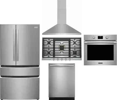 5 Piece Package Includes Refrigerator, Cooktop, Wall Oven, Hood And Dishwasher