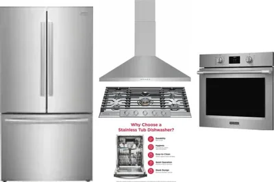 5 Piece Package Includes Refrigerator, Cooktop, Wall Oven, Hood And Dishwasher