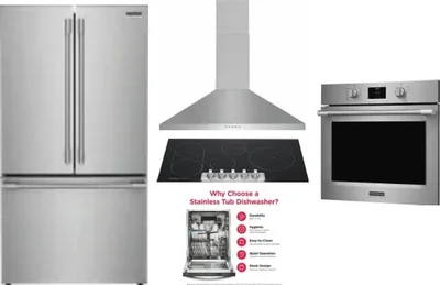 5 Piece Package Includes Refrigerator, Cooktop, Wall Oven, Hood And Dishwasher