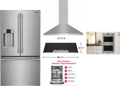 5 Piece Package Includes Refrigerator, Cooktop, Wall Oven, Hood And Dishwasher