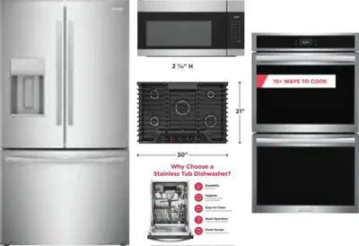 5 Piece Package Includes Refrigerator, Cooktop, Wall Oven, Microwave And Dishwasher