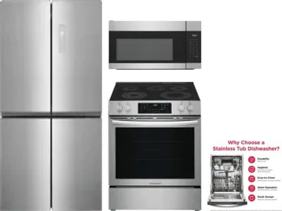 4 Piece Package Includes Refrigerator, Range, Microwave And Dishwasher