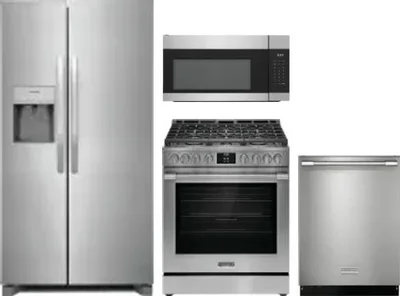 4 Piece Package Includes Refrigerator, Range, Microwave And Dishwasher