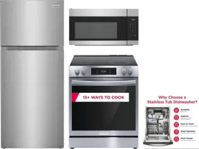 4 Piece Package Includes Refrigerator, Range, Microwave And Dishwasher