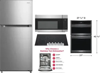 5 Piece Package Includes Refrigerator, Cooktop, Wall Oven, Microwave And Dishwasher