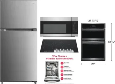 5 Piece Package Includes Refrigerator, Cooktop, Wall Oven, Microwave And Dishwasher