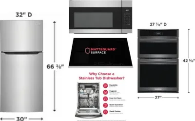 5 Piece Package Includes Refrigerator, Cooktop, Wall Oven, Microwave And Dishwasher